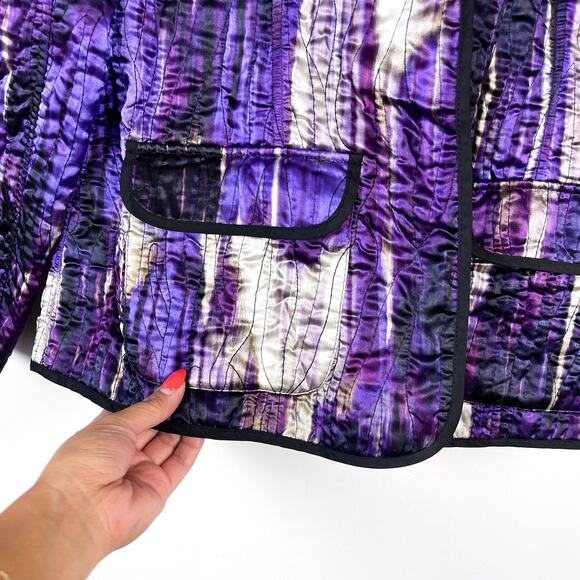 Chico’s Size 2 (L/12) Quilted Jacket Polyester Purple Lightweight Open Front - Picture 2 of 9